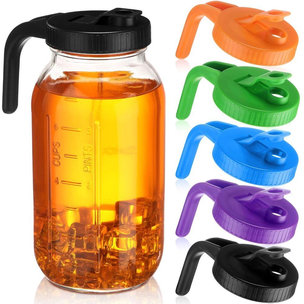 5 Pack Jar Not Included Pour Spout Lids with Handle Colorful Reusable Plastic Flip Cap Lid Kitchen