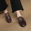 Fashion 2025 New Spring Genuine Leather Women Shoes Round Toe Women Flats Shoes for Women Retro Lace Up Loafers Fashion Ladies Shoes