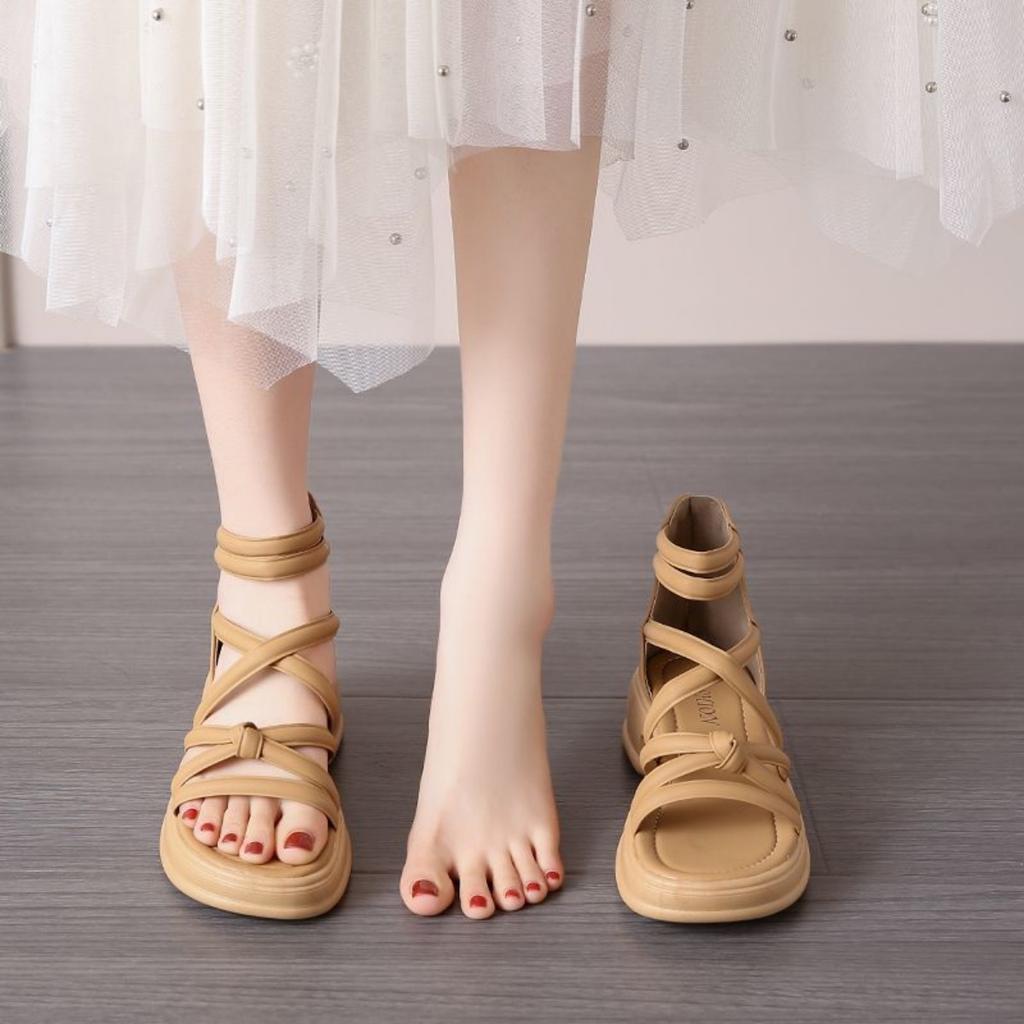 Sandales à plateforme épaisse pour femmes - Bout ouvert, Talon moyen, Design à lacets, Bride réglable, Sandales à plateforme épaisse | Sandales à bride réglable