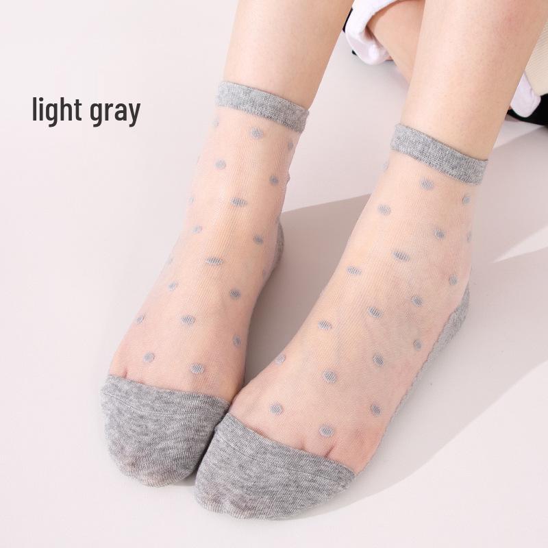 

Женские тонкие хлопковые носки в горошек из хрустального шелка на весну/лето - Дышащие, в японском стиле One Size