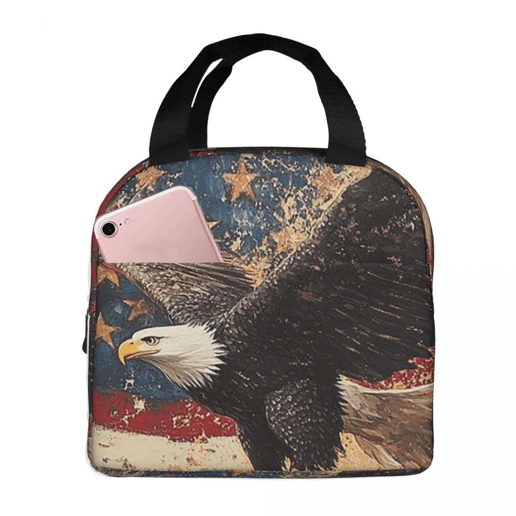 Vintage American Flag Eagle Insulated Lunch Bag for Women Kids Leakproof Food Boxes Thermal Lunch Box Tote