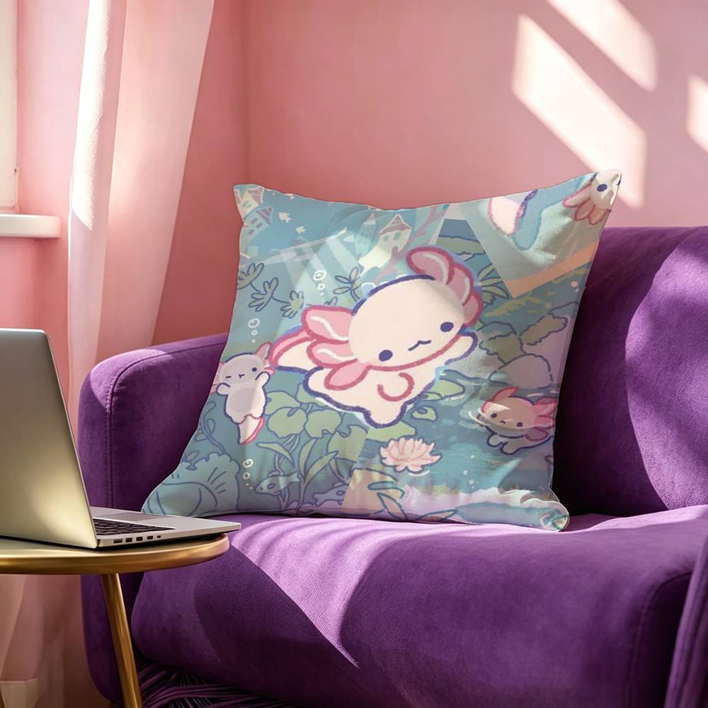 Cute Axolotl Square Double-Sided printed Pillow Case Bedroom Bedside Pillow Sofa Cushion Cover