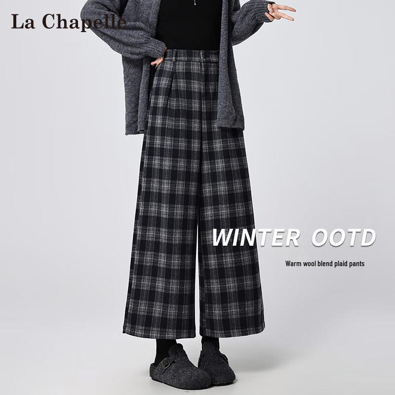 

La Chapelle Women s Plaid Wool Blend Wide-Leg Pants L