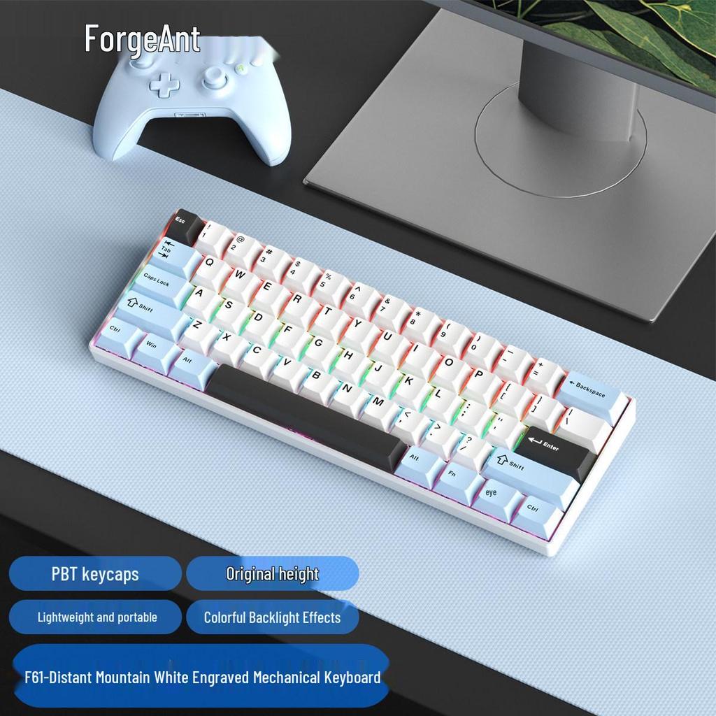 61-key Wired Mechanical Keyboard, Blackberry Gradient Design for Gaming & Office, High Aesthetic Value for Girls