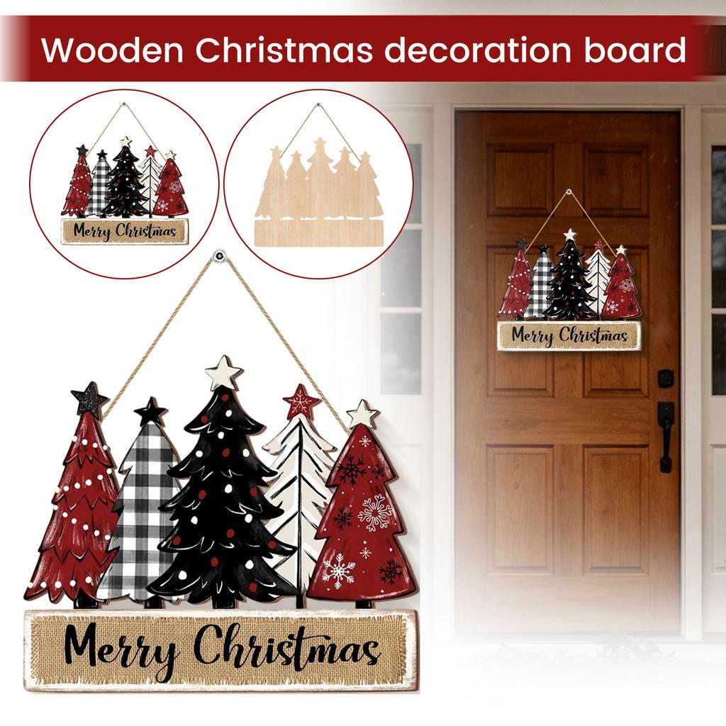 2D Flat Wooden Christmas Hanging Plaque Sign for Holiday Home Wall Decor
