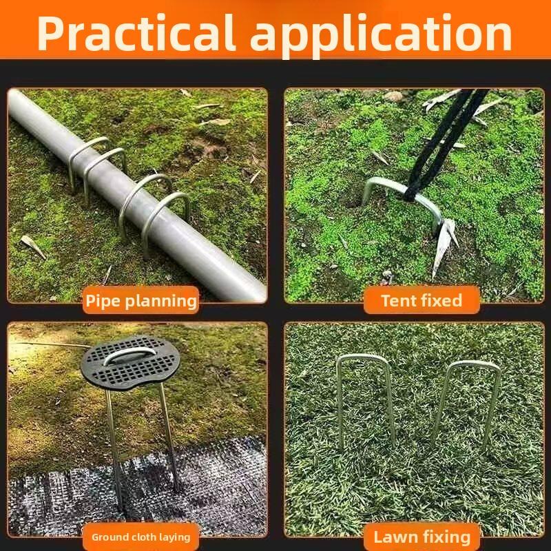 5 Stück U-förmige Gartennägel mit Polstern Metallzaunrohrpfähle Verzinkte Landschaftsspikes zum Befestigen von Rasenflächen Barriere Bodennägel