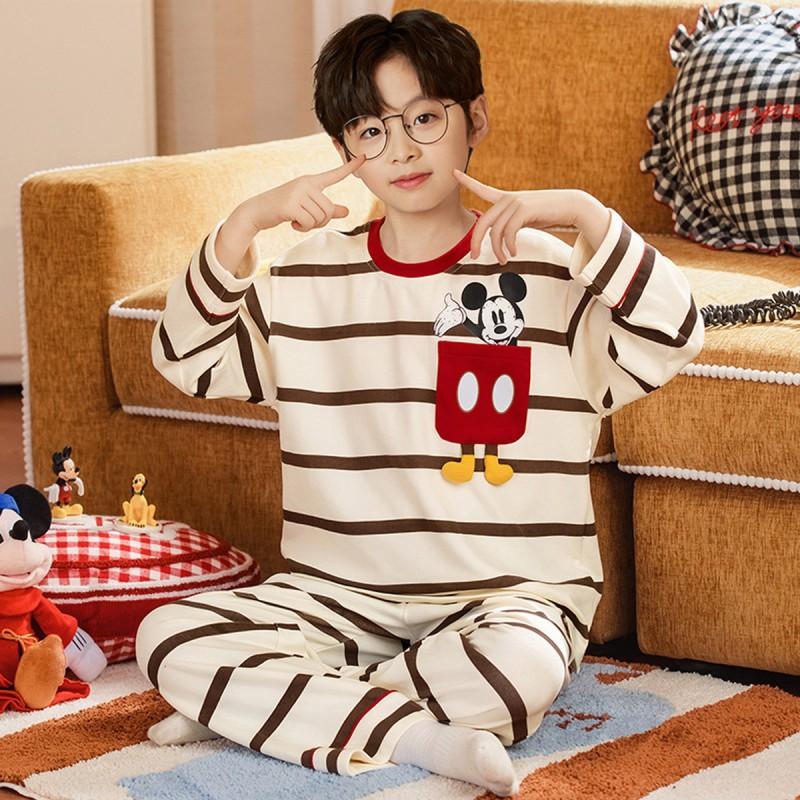 100% Combed Cotton Boys Pajama Set Long Sleeve Cartoon Print Sleepwear Teens 8 Years Lightweight Home Wear
