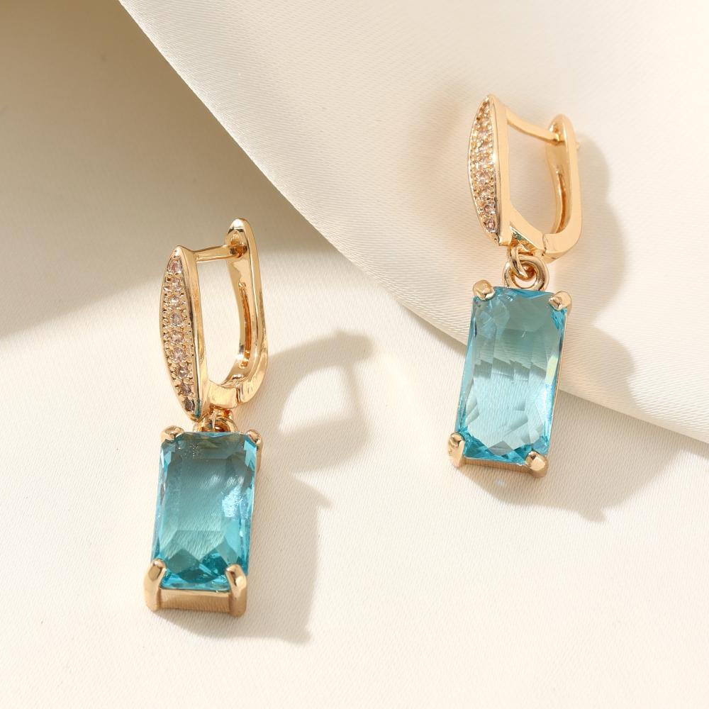 

Прямоугольные серьги-подвески из имитации кристалла для женщин Новая мода Циркониевые серьги Золотые Свадебные украшения Аксессуары синий