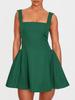 Women's Sleeveless Square Neck Cinched Waist Mini Flared Party Dress