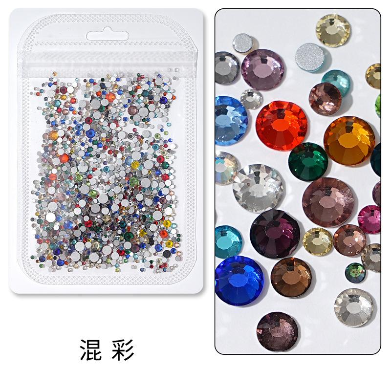 1440 buc, Un pachet întreg de manichiuri colorate, Diamante cu fund plat, Burghie din sticlă de cristal nu pot cădea de pe fund, Bijuterii cu diamante rotunde cu dimensiuni mixte.