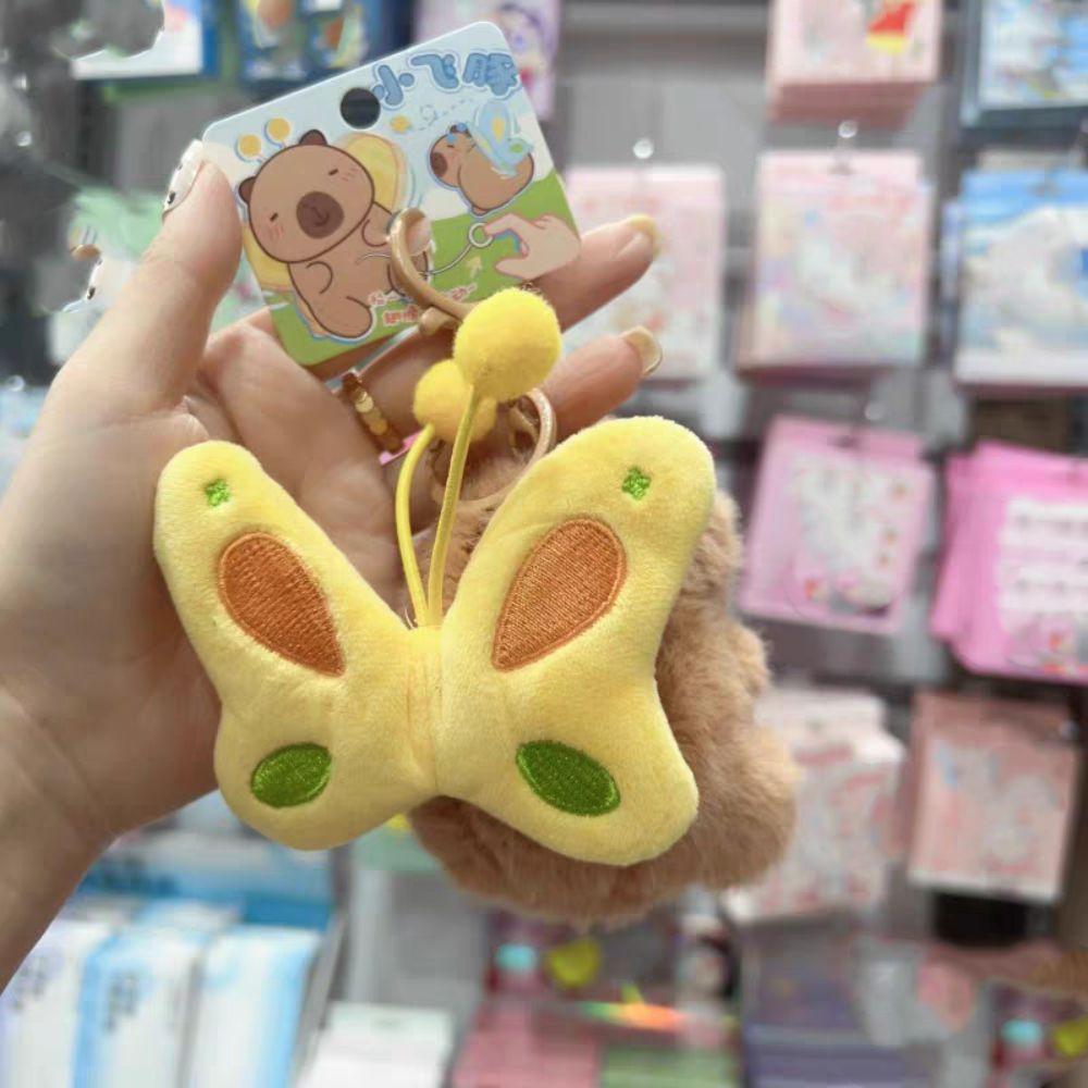 Cartoon Plush Capybara Keychain Pull Butterfly Car Keyring Funny Capybara Dolls Pendant Bag Decor