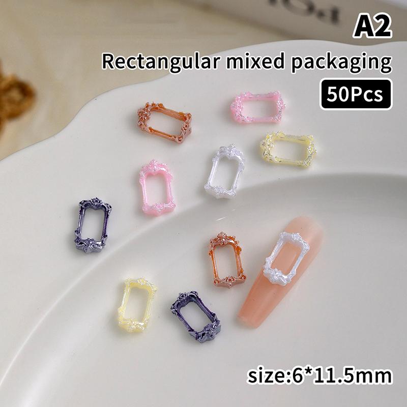 

50 шт. Рамки для нейл-арта, формы, дизайны, DIY, полимерные шармы для 3D-аксессуаров для ногтей, полые рамки для драгоценных камней для нейл-арта A2