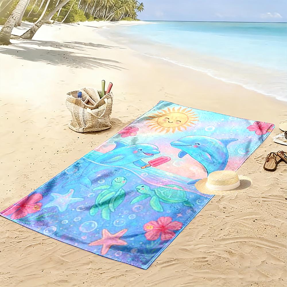 Dolphins and Sea Turtles Pastel Design Beach towel quick-drying for travel outdoor sports jogging beach and swimming
