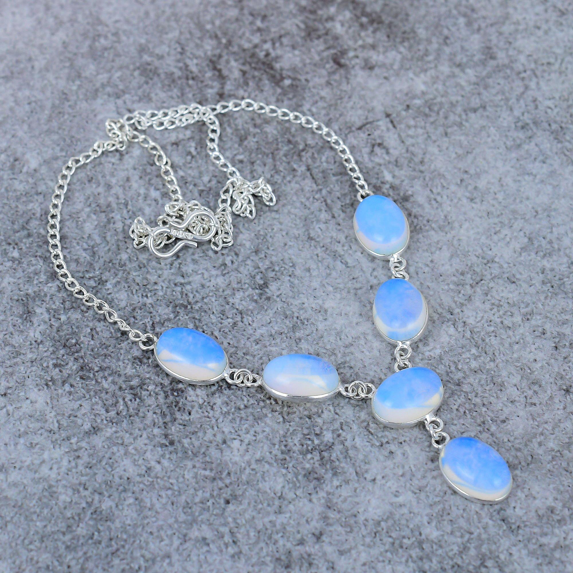 

Milky Opal Gemstone Handmade 925 Sterling Silver Jewelry Necklace 18 M-405