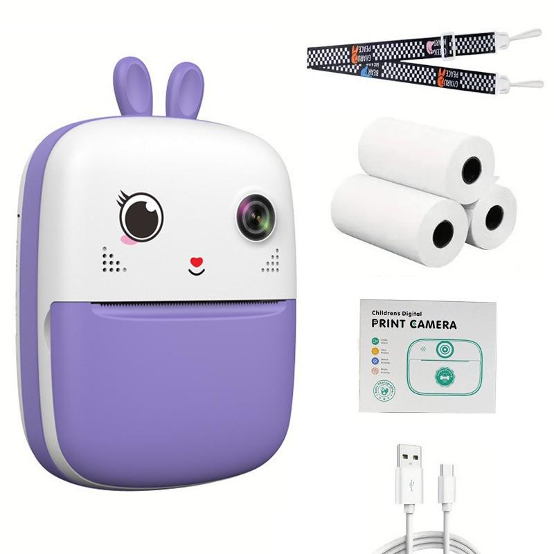 

S6 Cute Cartoon 2.4-inch Screen Dual Lens Kids Digital Camera Instant Thermal Photo Printer Purple