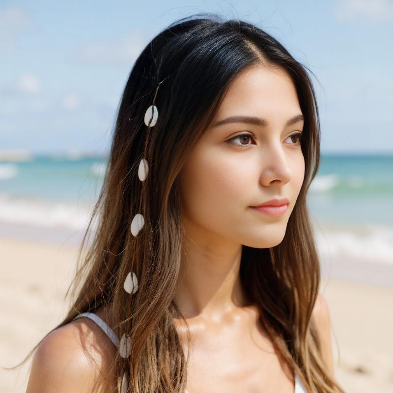 Festival Hair Extension Shell Bead Strands Waterproof Coating Boho Mermaid Core Dreadlock Jewelry For Braids