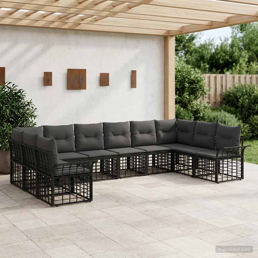 Outdoor Sofa Set 10 Pcs Black and Dark Grey Polyester