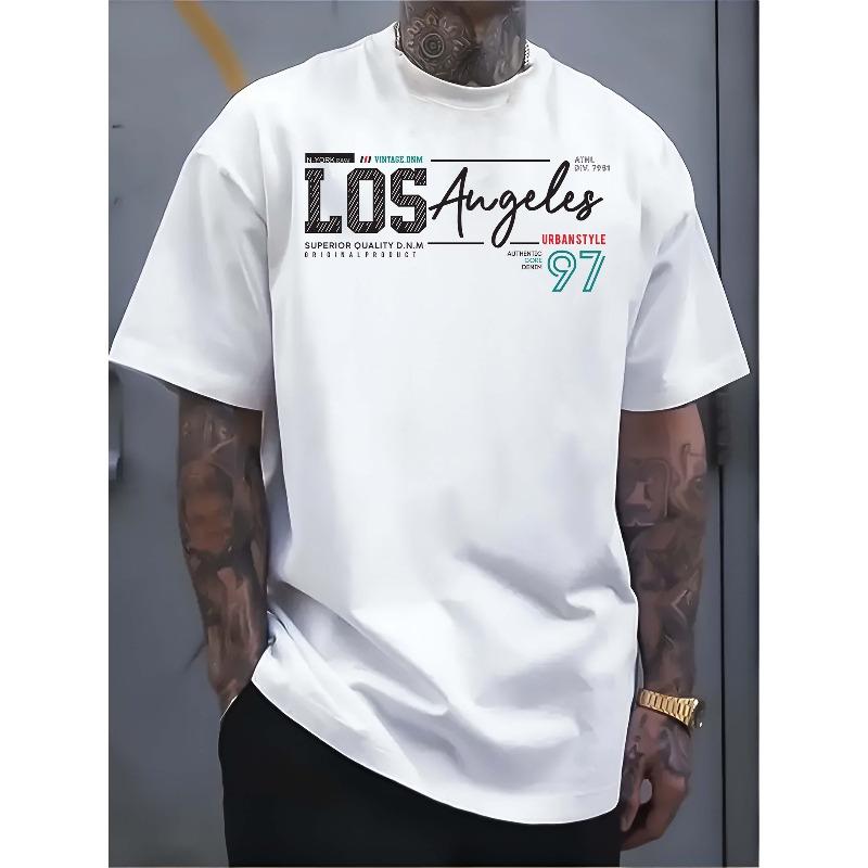 European Size Men s Pure - Cotton White T - Shirt: Urban Vibes: Los Angeles Graphics Tee S разноцветный