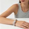 Engraved Open Cuff Bracelet with Vintage Script Detail and Floral Accent, Silver Tone Bangle for Festive Styling and Everyday Wear Use