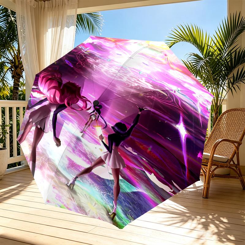 KPop Demon Hunters Print Automatic Open Close Umbrella, Portable Foldable Umbrella, for Outdoor Commute Camping Trip, Ideal Birthday Gift