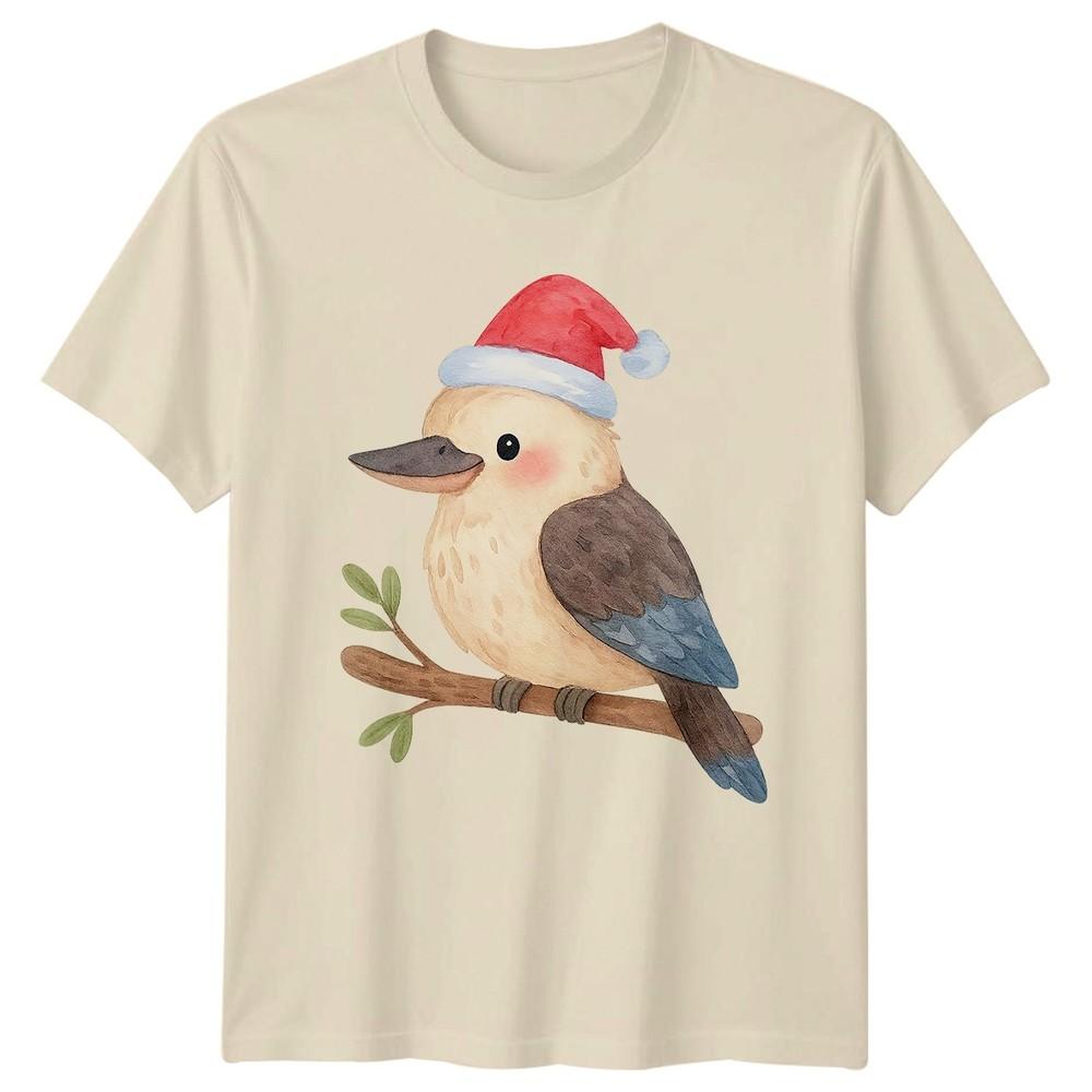 Cute Bird Santa Hat Holiday Christmas Unisex Unisexs Graphic Tee
