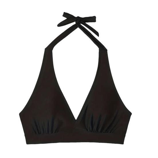 Women Swimming Bra V-Neck Design Lace-up Halter Beach Style Bikini Bra Sexy Solid