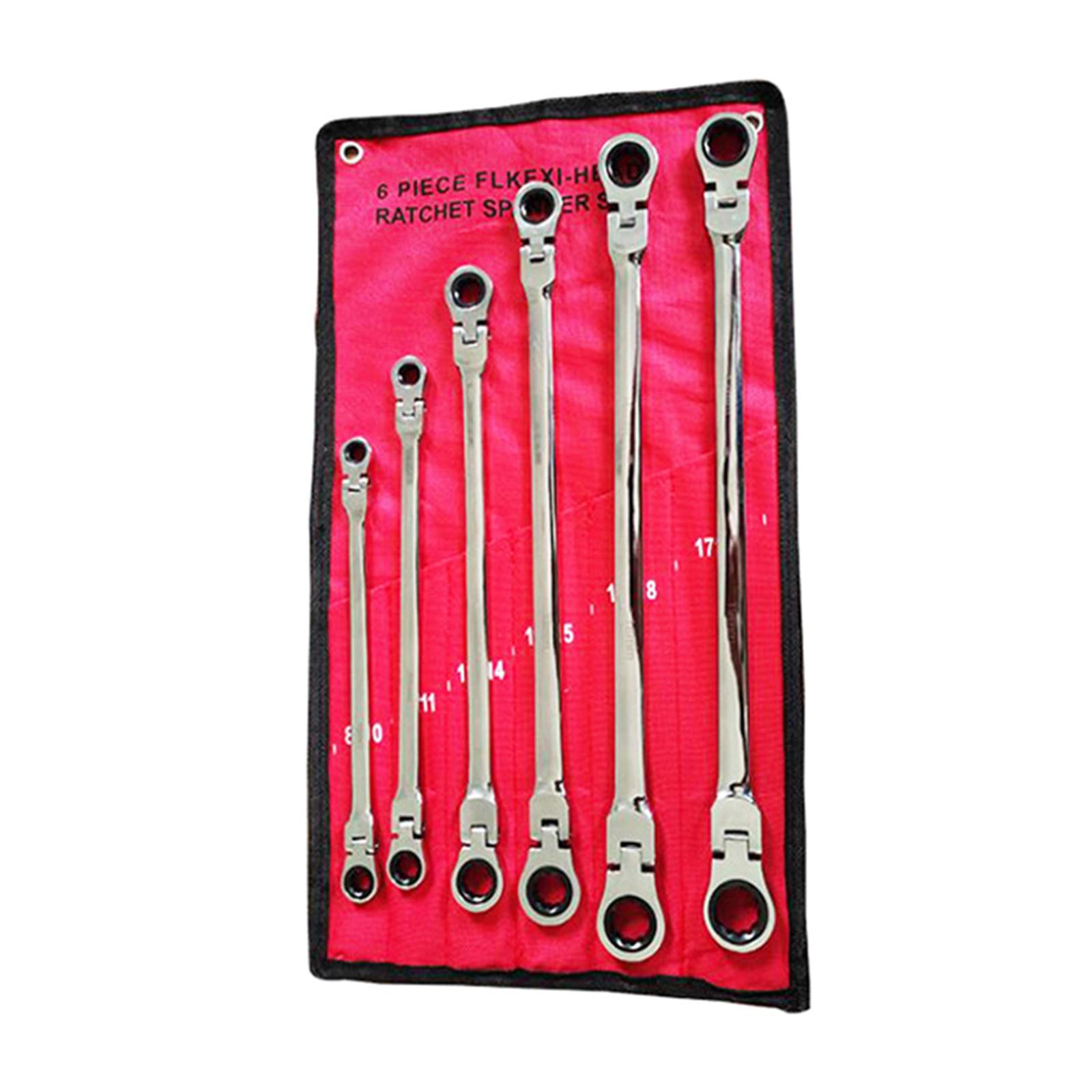 

6Pieces Set Extended Ratcheting Wrenches Steel Ratchet Wrench Set Perfect for Repair and Assembly Tasks 1