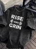 Washed Mens Cotton T Shirt Soft Comfortable Fabric RISE AND GRIN Gymnastics Pattern Print Suitable Casual Home Wearing