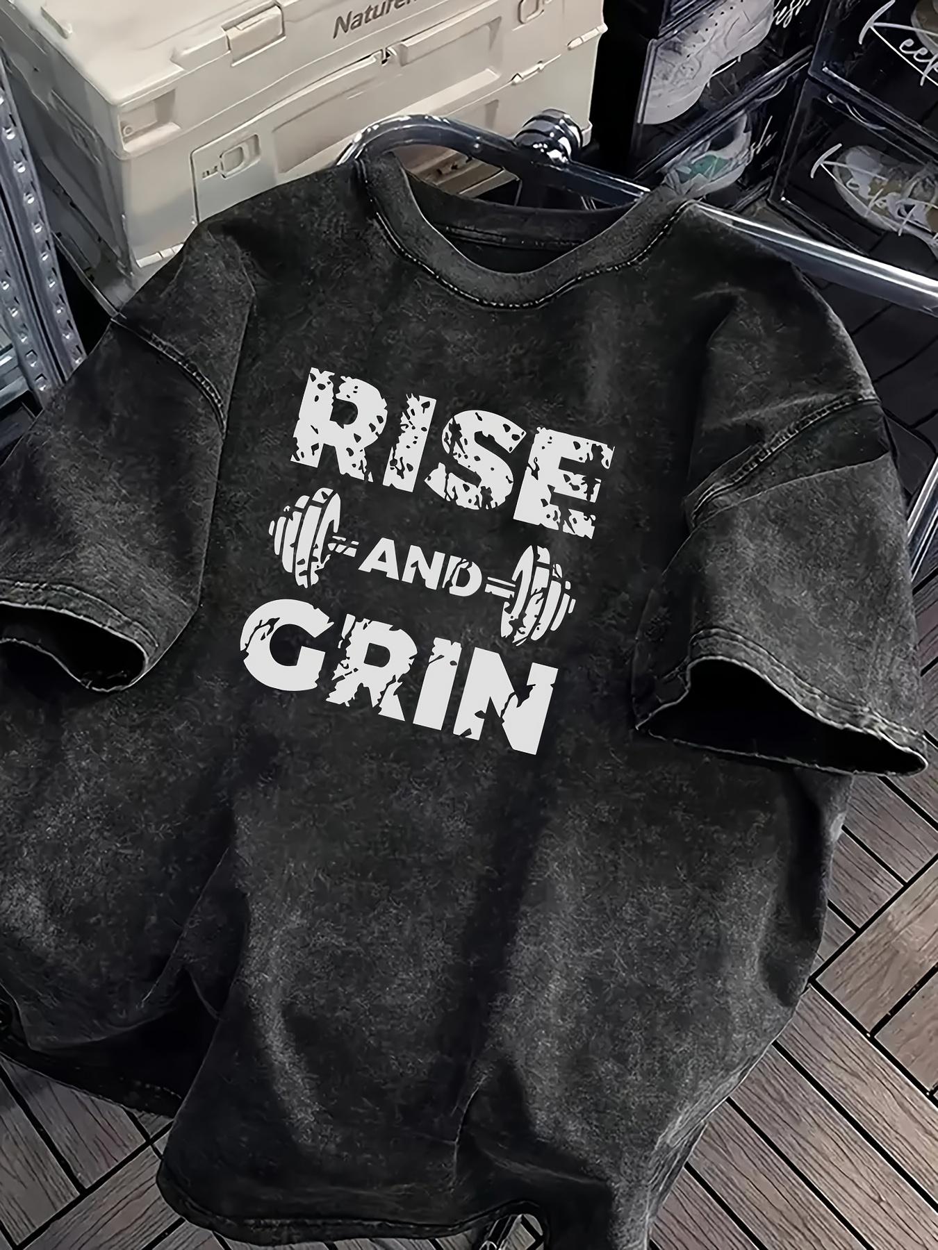 

Washed Mens Cotton T Shirt Soft Comfortable Fabric RISE AND GRIN Gymnastics Pattern Print Suitable Casual Home Wearing S