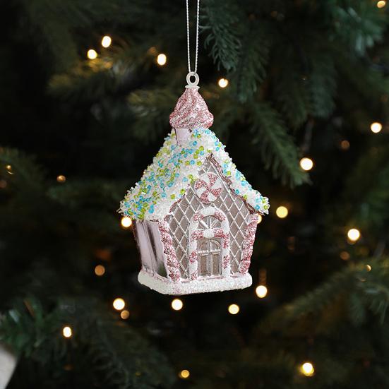 Christmas Ornament Sparkling Pink Series Ice Cream Doughnut Shape Hanging Pendant Farmhouse Xmas Decor
