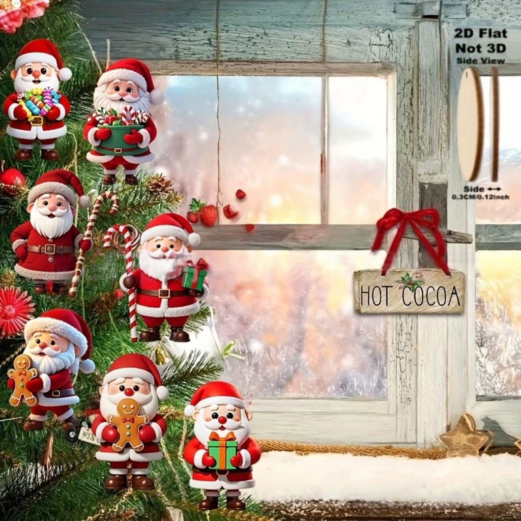 10pcs Christmas Wooden Santa Claus Ornaments Xmas Tree Hanging Pendants Christmas Tree Decoration Home Kids Gift New Year