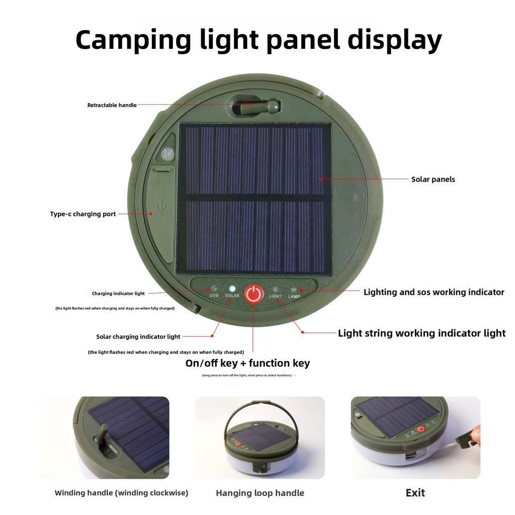 Solar Outdoor Camping Light Tent Emergency Ambient Light Lighting Tape Measure Storage Camping Light String