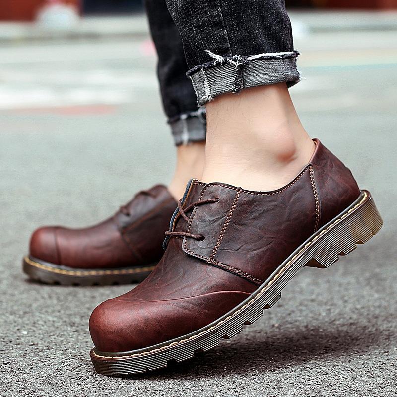 Plus Size Autumn and Winter Men's Leather round Head Retro Casual Shoes Leather Shoes Outdoor Shoes