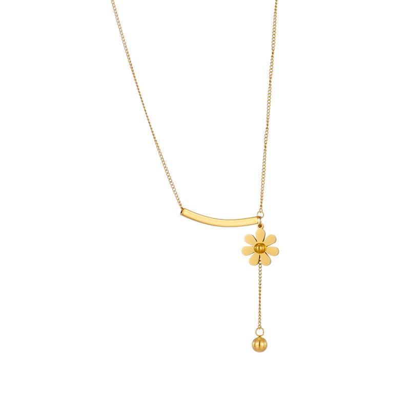 Gold Plated Daisy Flower Lariat Necklace, Stainless Steel Adjustable Ball Pendant Choker, Waterproof Dainty Jewelry for Women Gift