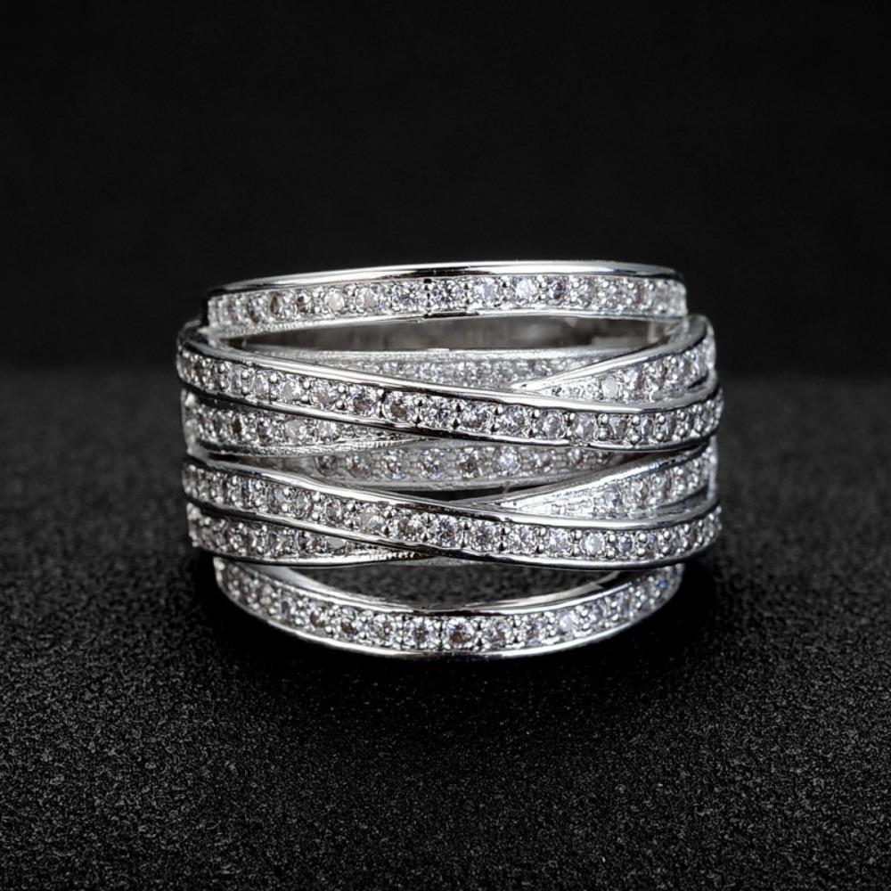 Trendy Multi Layer Wrap Rings for Women Fashionable Micro Inlaid Zirconia Creative Stackable Rings no. 6 платиновый