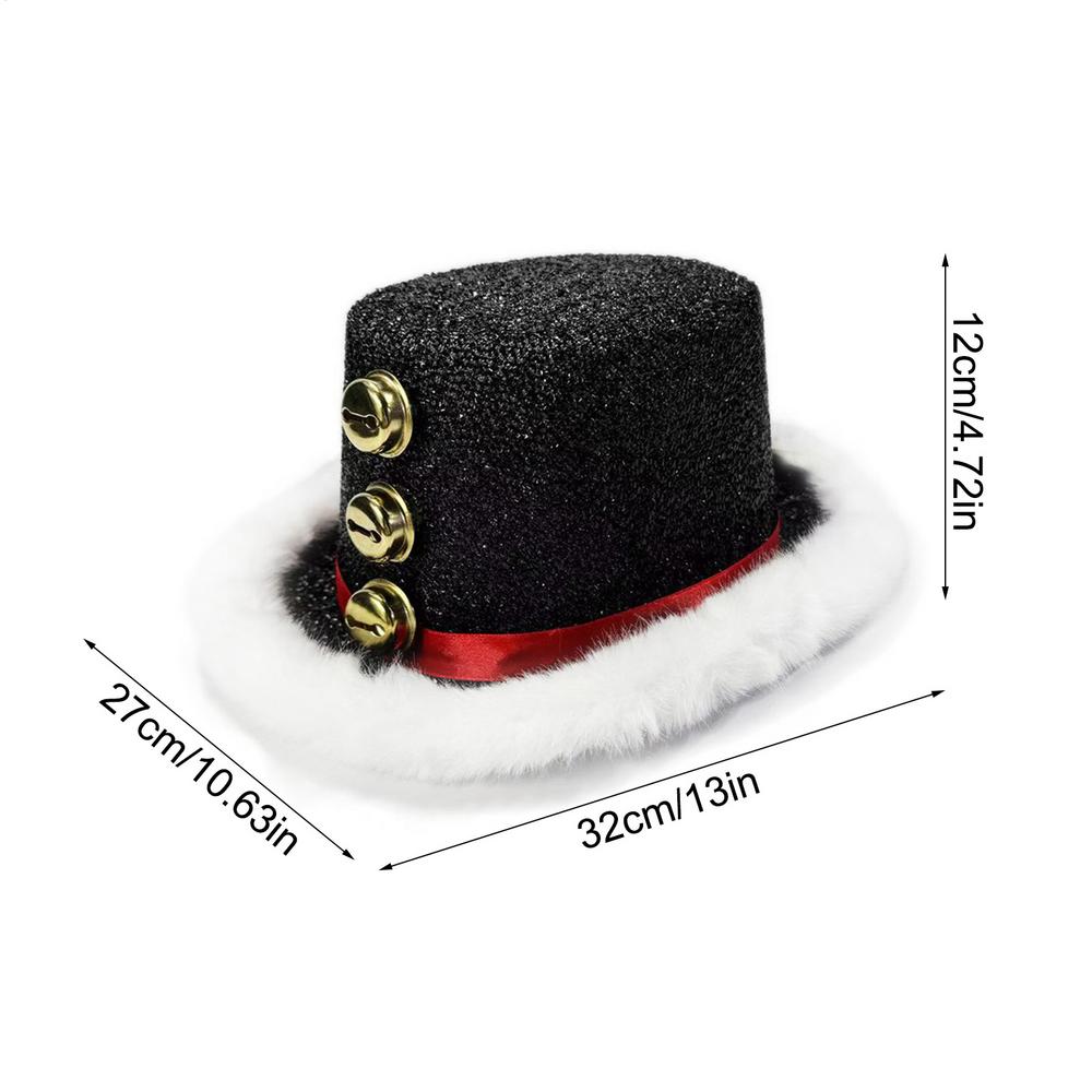 Santa Claus Hat with White Fluff and 3 Bells Christmas Party Headwear for Family New Year Gathering Cosplay Costume Accessory