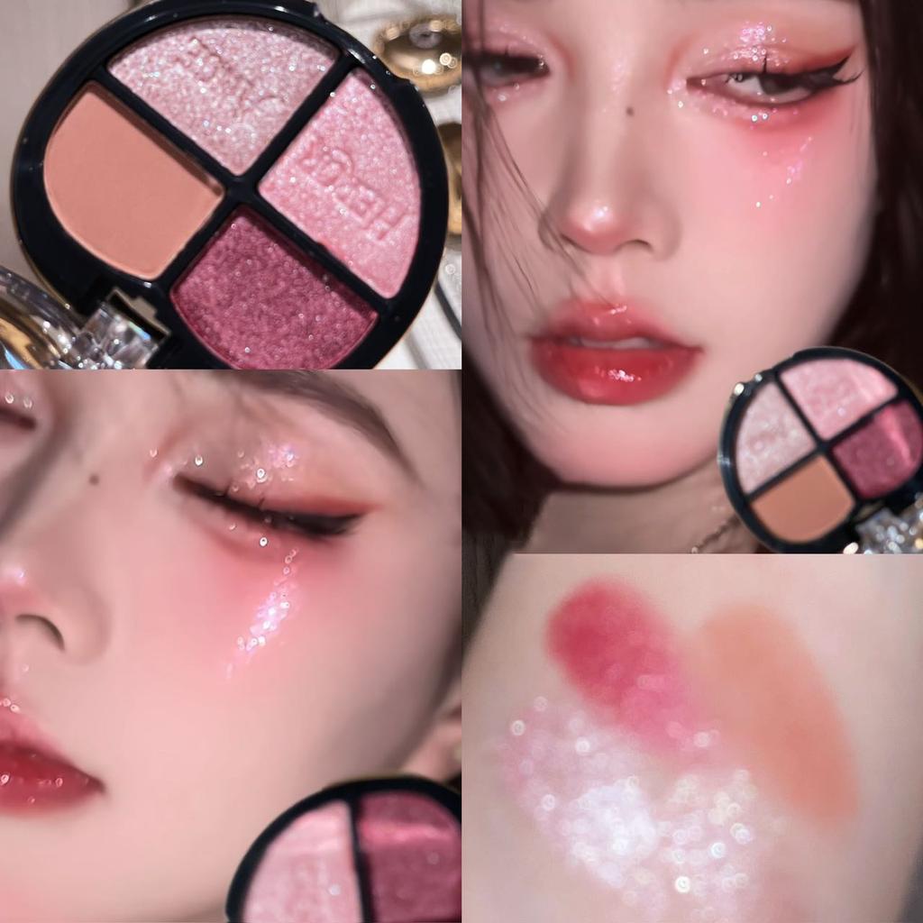 4 Colors Eyeshadow Palette Sparkling Rose Pink Matte Glitter Eye Shadow Tray Shimmer Brighten Long Lasting Eyes Makeup Cosmetics