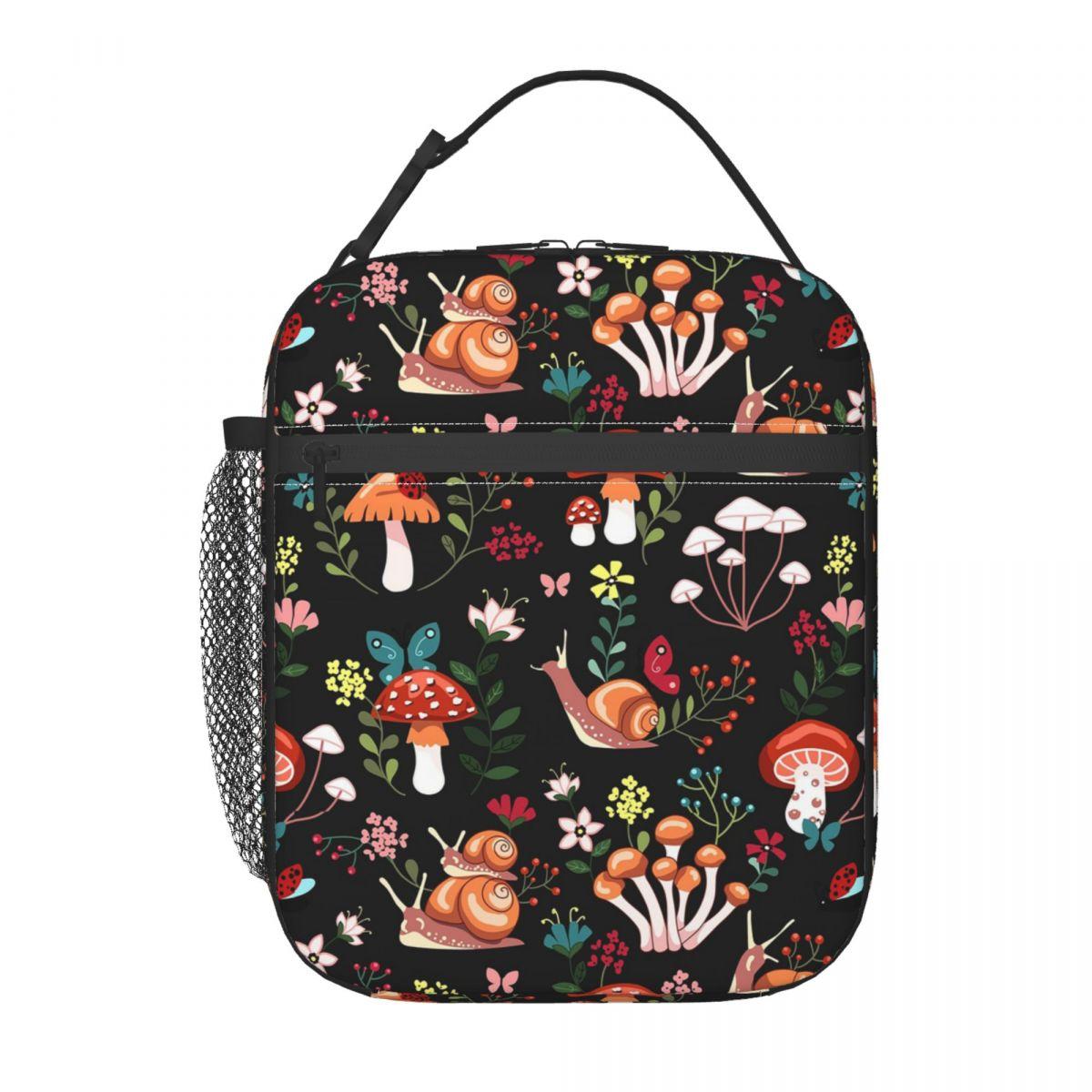 Plant Mushroom Pattern Insulated Lunch Bag for Women Office Cooler Thermal Food Box Tote Portable Lunch Boxes Container One Size