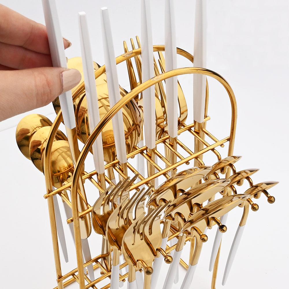 Luxury Cutlery Storage Rack Organizer Tableware Dinner Dessert Knife Fork Tea Coffee Spoon Stainless Steel Rack Kitchen Tools
