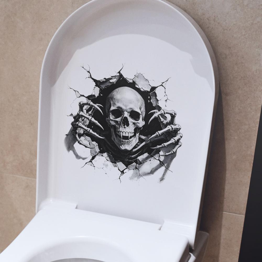 Creative Horror-themed Hole Halloween Skull Bathroom Toilet Decoration Stickers