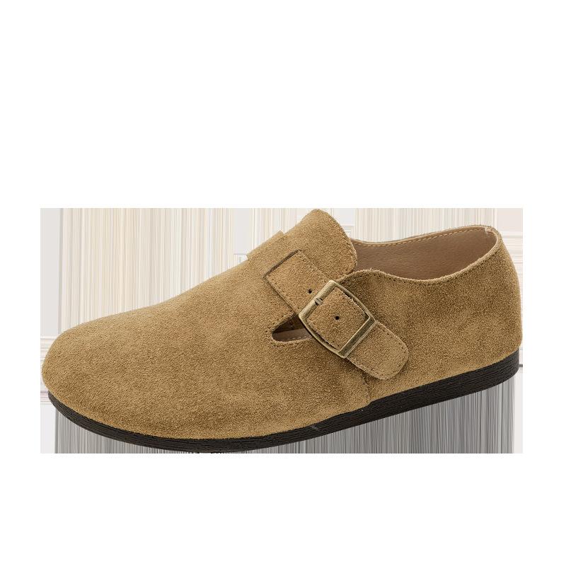 

Осень и зима новая кожаная обувь на одной педали с пряжкой, полностью закрывающая ногу, женская обувь с ленивой большой головой 40 хаки