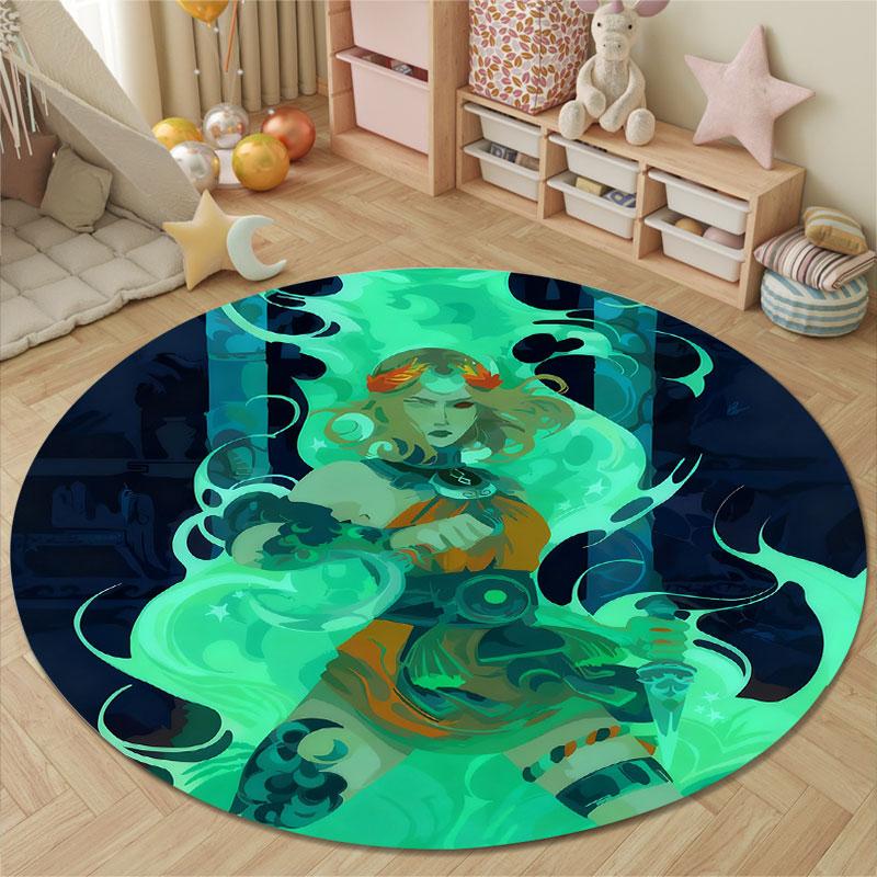 Statement Round Pop Art Multicolor Accent Rug, Non-Slip Floor Mat for Kids Room