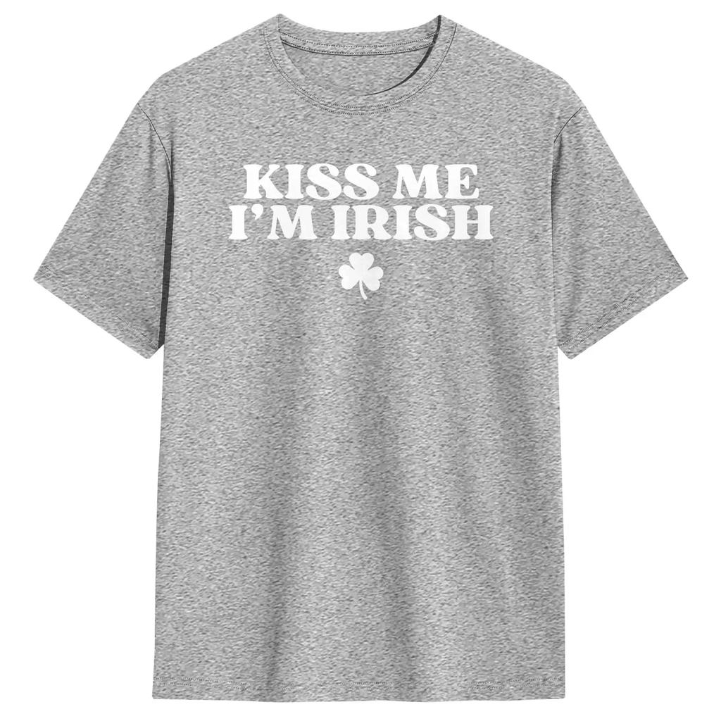 Vintage Kiss Me I'm Irish Funny St Patricks Day T-Shirts Men Round Collar Cotton T Shirts  Short Sleeve Tees Gift Idea Tops