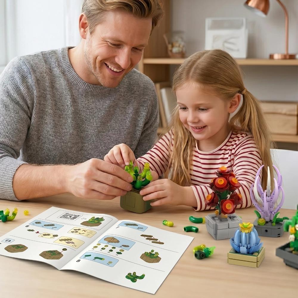 Succulent Plants Building Blocks Kit, Mini Potted Flower Bonsai Model, Simulation Cactus & Succulents Assembly Bricks 1168PCS