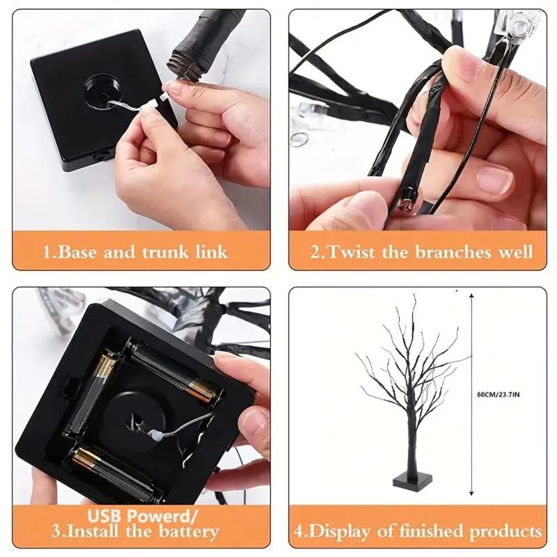 4PC 60CM Birch Tree Lights with Adjustable Branches, Battery Powered LED Tree Lamp for Christmas, Party, Bedroom & Outdoor Decor