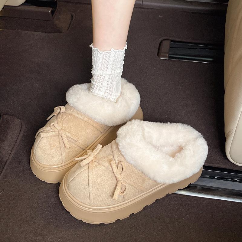 Women's Thick-soled Large Size Thickened Winter Warm Fur One Snow Boots Padded Lining Ankle Boots Non-slip Hiking Sports Cotton Slippers