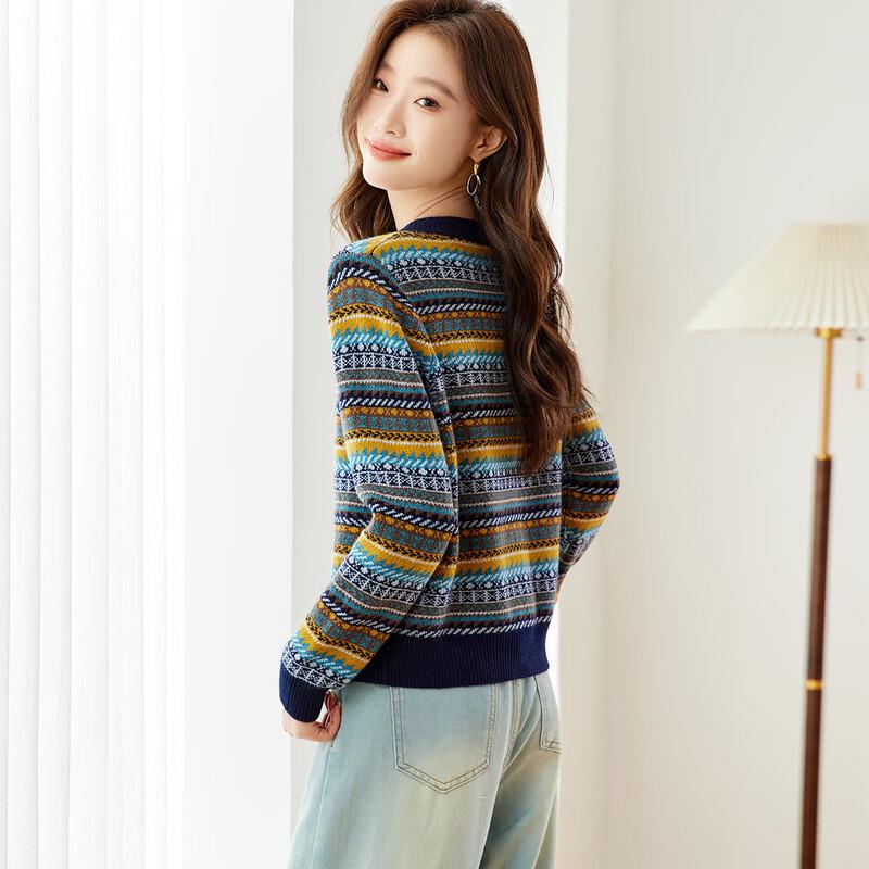 Srcr Women's Retro Jacquard Pure Wool Knit Cardigan