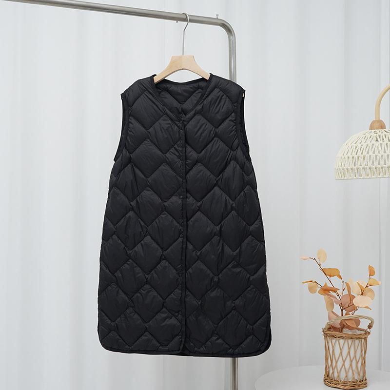 

ikTok new light down vest women s medium and long collar waistcoat liner sports warm thick vest L (45kg-60kg) чёрный