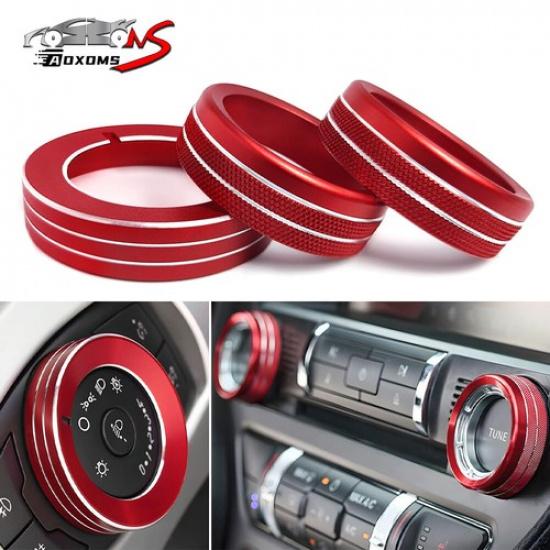 Red Headlight Volume Tune Control Knob Trim Cover for Ford Mustang 2015-2022