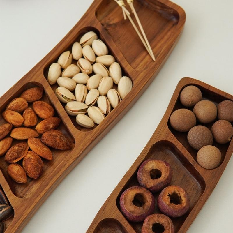 Multiple Compartment Storage Tray Made of Bamboos for Snacks Organization Prevents Flavor Mixing Stylish Irregular Color Pattern